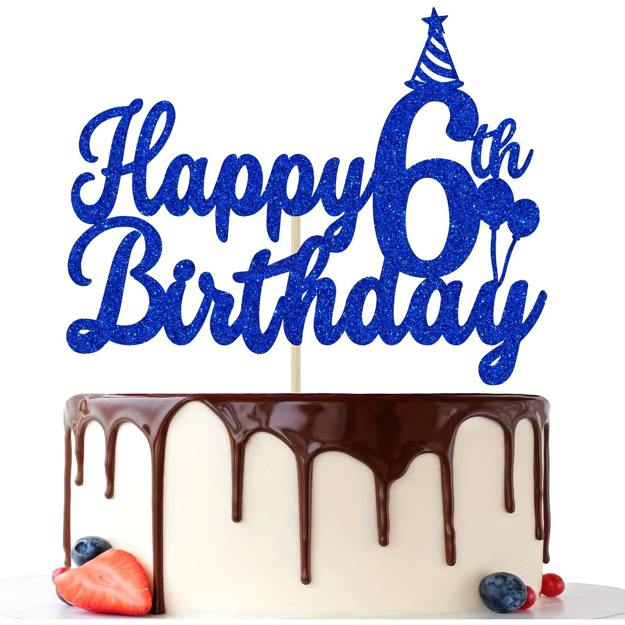 Blauer Happy 6th Birthday Kuchenaufsatz aus Kunststoff für Kindergeburtstage und Partydekoration - Bild 2