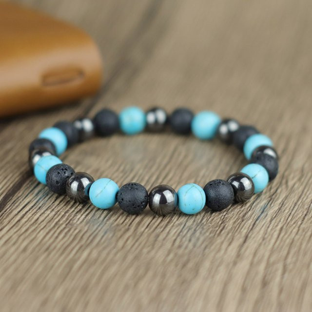 Noter Armband, Perlen, Howlith, Lava, Onyx, Hämatit, Herren - Bild 1