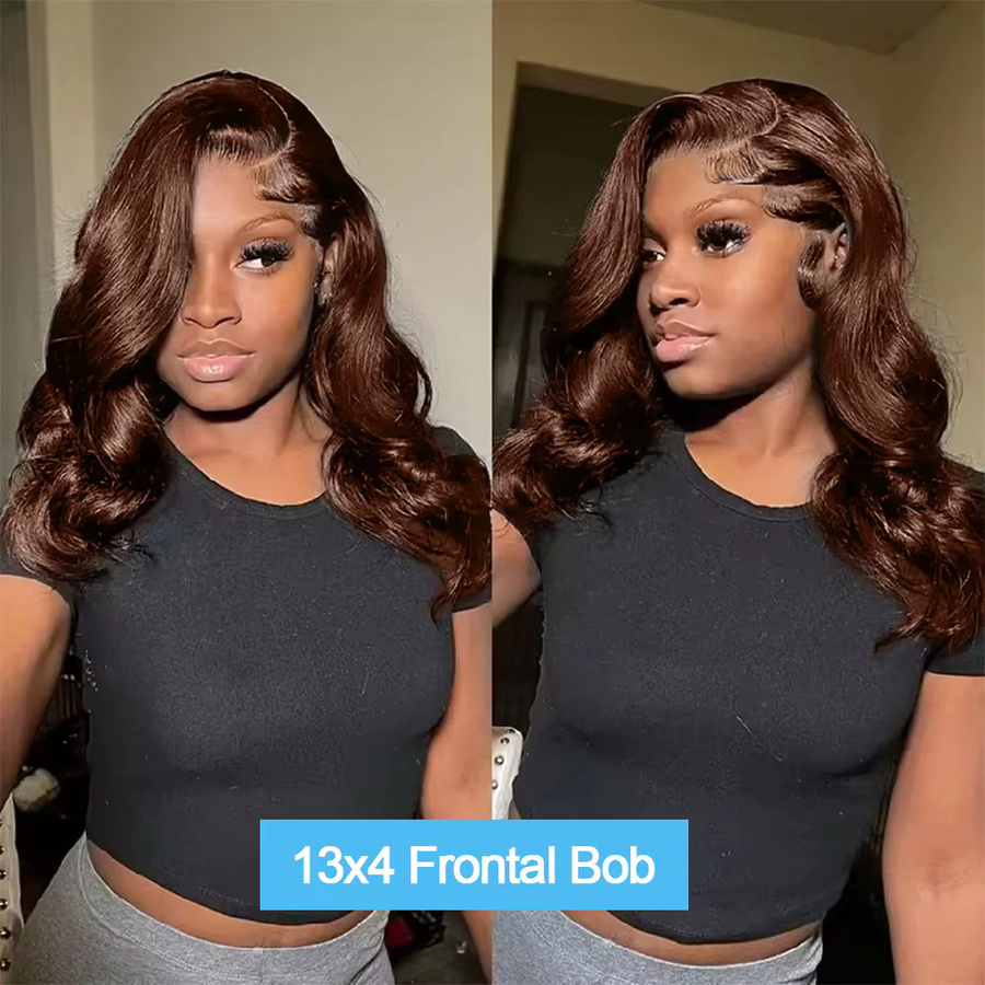 POPVIBES Body Wave Lace Frontal Bob-Perücke, Schokoladenbraun, Damen - Bild 2