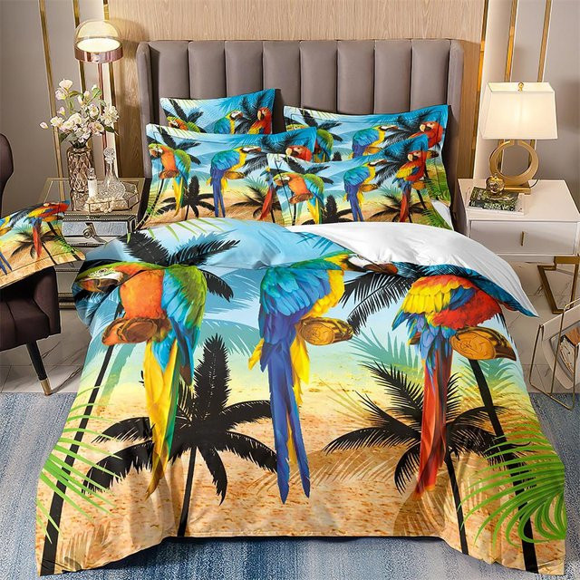 Lodestar Bettwäsche-Set mit Flamingo- und Papageien-Print, Mikrofaser, Mehrfarbig, B/H: 135 x 200 cm und 200 x 200 cm - Bild 1