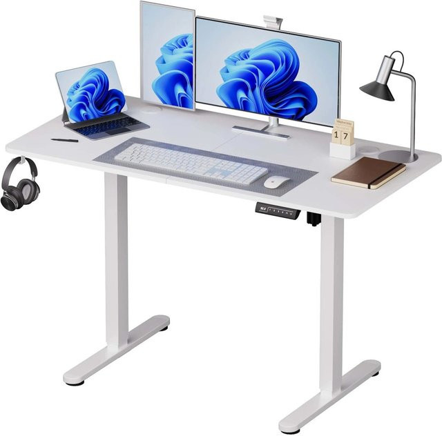 Relaxdays Elektrischer Schreibtisch Höhenverstellbar in Weiß mit Kabeldurchlass B: 140 cm, T: 60 cm, H: 80 cm bis 120 cm - Bild 1