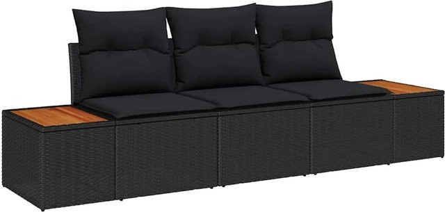 vidaXL Garten-Sofa-Set 3-teilig aus Poly Rattan und Metall in Schwarz mit Kissen - Bild 1