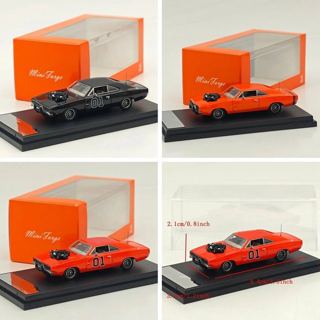 Mini Forge 1969 Charger General Lee, Modellauto, 1:64, mit offenem V8-Motor - Bild 1