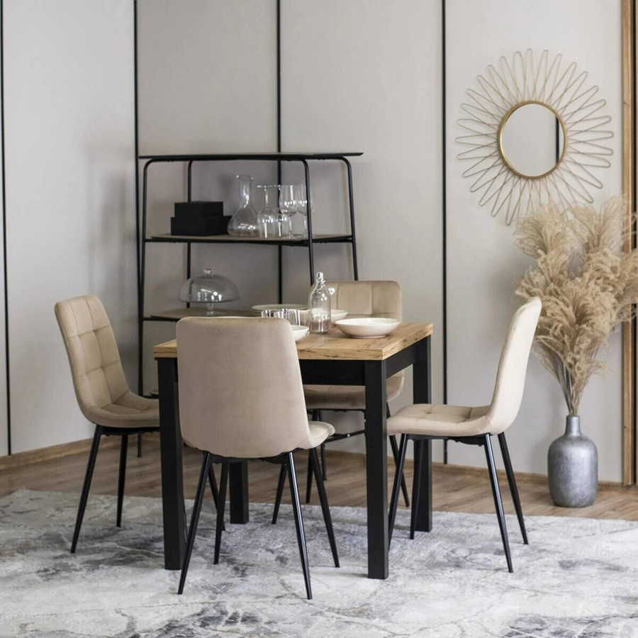 WIPMEB Stuhl PERU in Beige aus Velourstoff mit Metallgestell, B/H/T: 42 x 90,5 x 52 cm - Bild 3