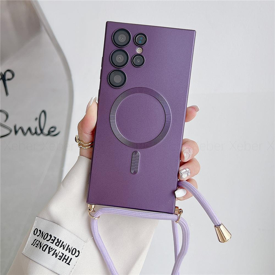 Samsung Handyhülle mit Lanyard Umhängekette und magnetischer Ladefunktion in Matt, Farbe: Lila - Bild 1