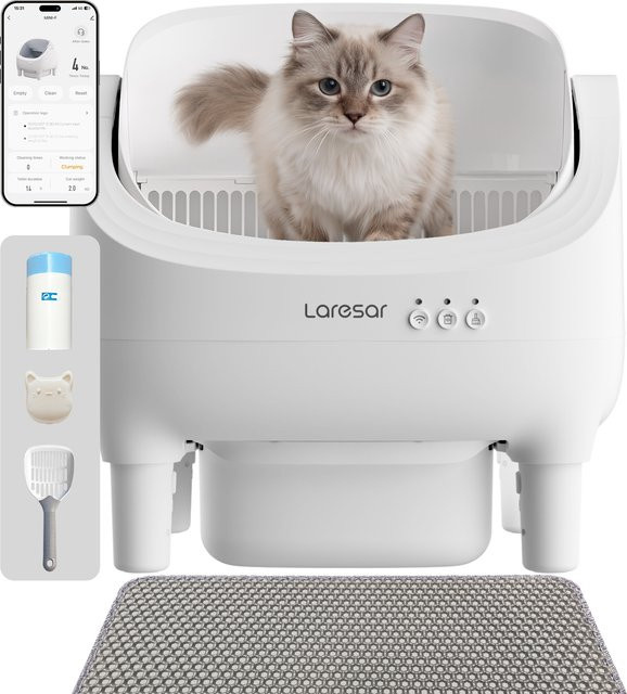 Laresar Elektrische Selbstreinigende Katzentoilette mit App-Steuerung, Aromatherapie und Infrarot-Sensor, Weiß - Bild 1