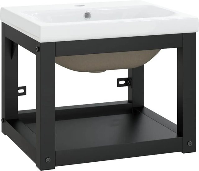 vidaXL Badezimmer-Waschtischgestell mit Waschbecken aus Metall und Keramik in Schwarz und Weiß, Wandmontage, Modernes Design - Bild 1