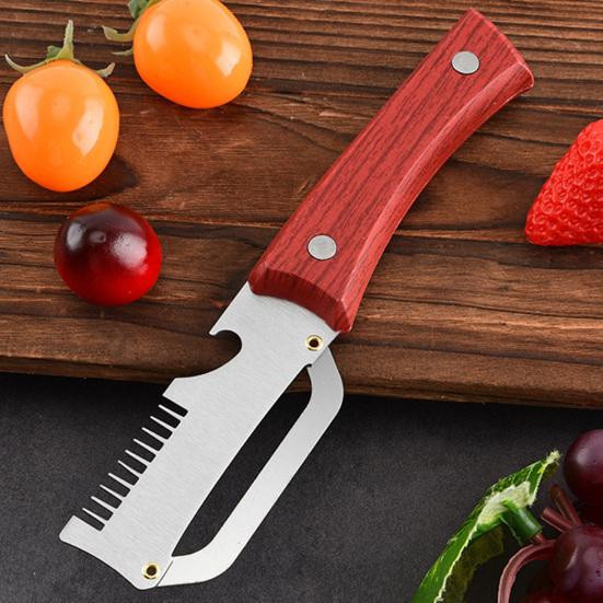 Gemüseschäler Set mit Holzgriff und Edelstahlklinge in Braun inklusive Flaschenöffner, 2 Stück - Bild 2