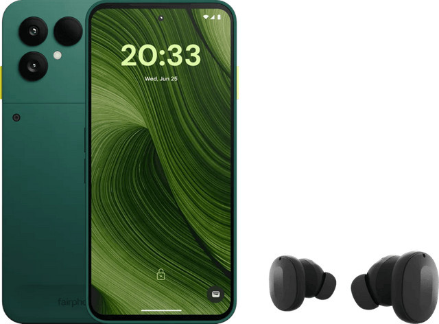 Fairphone 6 5G Smartphone 256GB Grün und Fairphone Fairbuds True Wireless Earbuds Schwarz - Bild 1