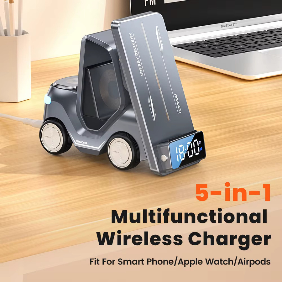 Toocki 5 in 1 kabelloses Ladegerät 15W Magnetständer in Grau für iPhone, Apple Watch und Kopfhörer - Bild 3