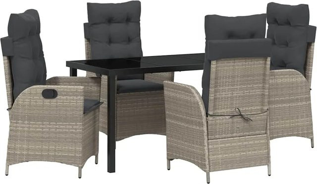 vidaXL Garten Essgruppe 5-teilig aus Poly-Rattan in Hellgrau mit Glastisch - Bild 1