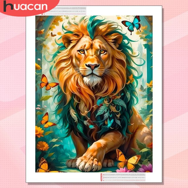 HUACAN Diamant-Mosaik-Set Löwe mit runden Steinen in Multicolour für kreative Tier-Stickerei und Wanddekoration - Bild 1
