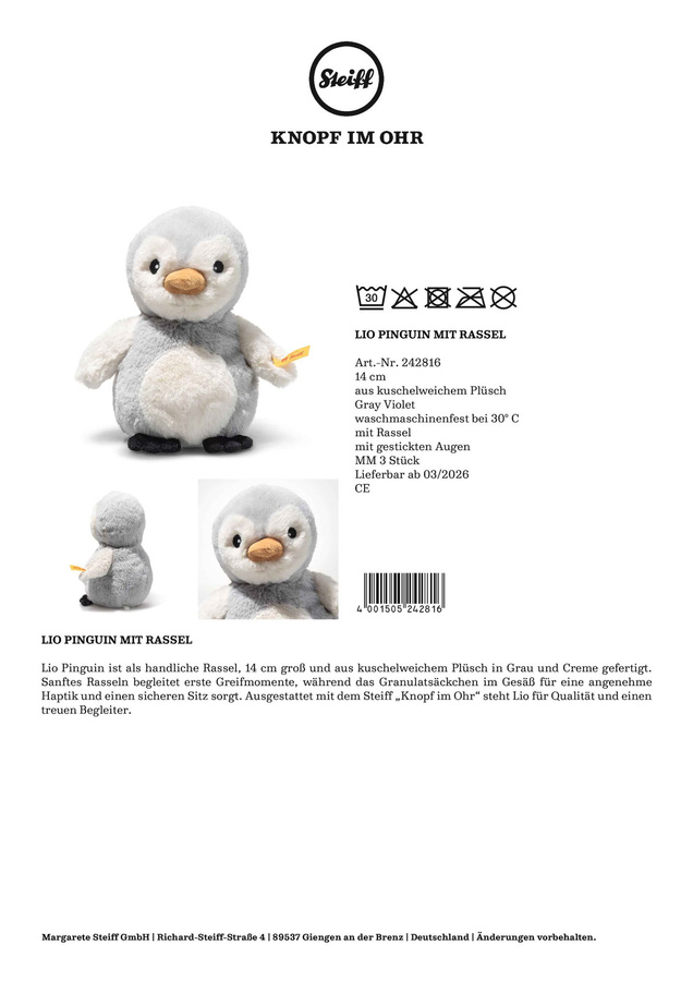 Steiff Lio Pinguin Rassel, ab 0 Jahre - Bild 2