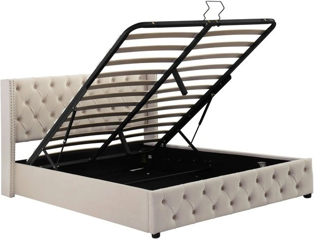 okwish Polsterbett Chesterfield mit Hydraulik in Beige B/T/H: 140 x 190 x 149,5 cm - Bild 1