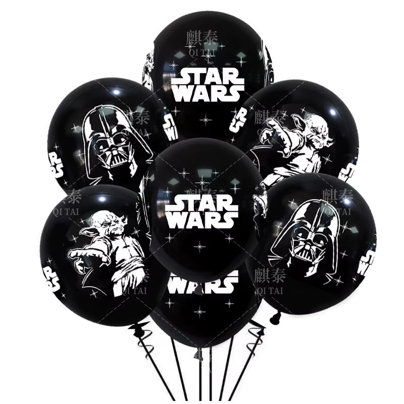 Star Wars Party-Dekoration: Runde Latex-Ballons mit Sternen-Motiv in Schwarz für Kindergeburtstage (12 Stück) - Bild 3