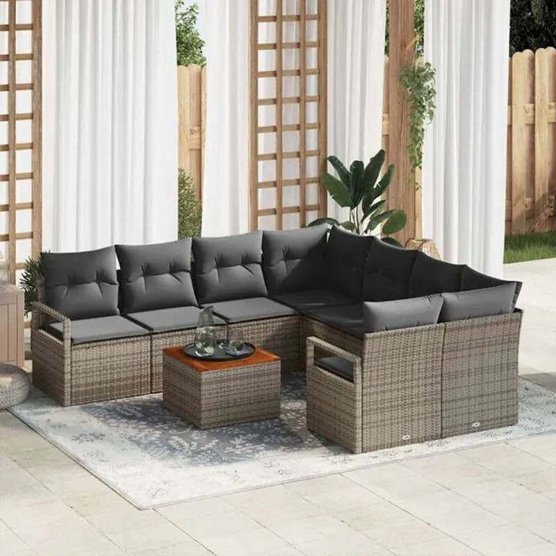 Vidaxl Garten-Sofa-Set aus Poly-Rattan mit 9 Kissen in Grau - Bild 1