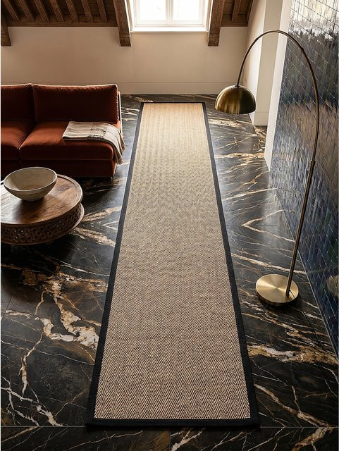 Jute Läufer Kadima Design in Fischgrät-Optik Braun-Schwarz B: 60 cm, L: 600 cm - Bild 1