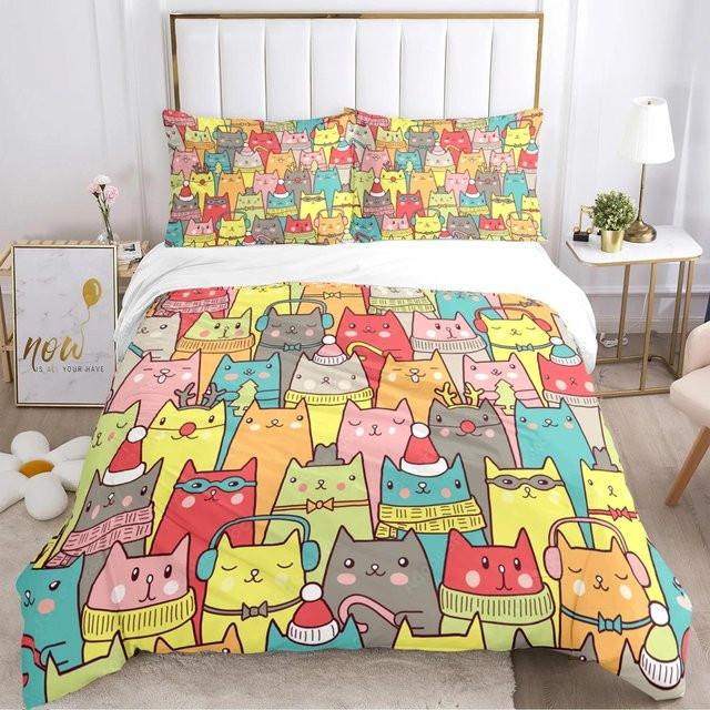 Bettwäscheset mit Tier-Motiven von Binchi Fitness, weiches Microfaser-Bettwäscheset mit Bettbezug und Kissenbezügen für Teenager, Mehrfarbig, Breite: 135 cm, Höhe: 200 cm - Bild 1