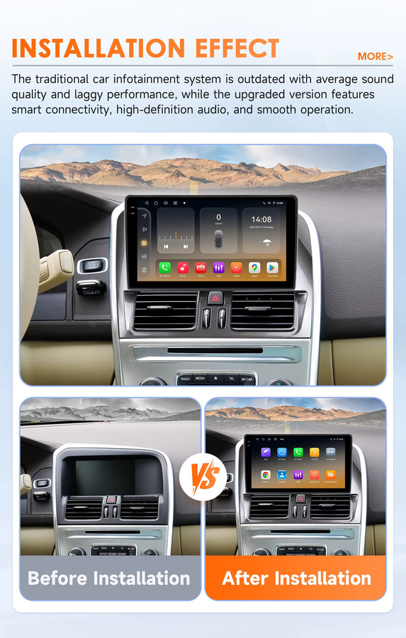 Hizpo Android 14 Autoradio für Volvo XC60 2008–2017 mit 360 Kamera, Qualcomm Snapdragon 6115 8Core Prozessor, CarPlay, 2Din, 4G, Bluetooth 5.4, DSP und GPS in Schwarz - Bild 2