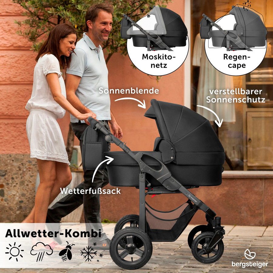 Bergsteiger Kinderwagen Capri 2in1 Kombikinderwagen in Schwarz mit Sportsitz und Babywanne - Bild 3
