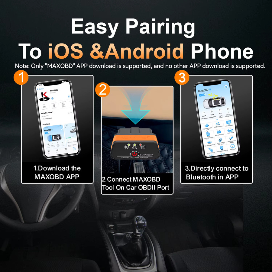 KONNWEI KW901 ELM327 V1.5 Bluetooth 5.0 OBD2 Auto Diagnose Scanner für Android und iOS in Orange - Bild 4
