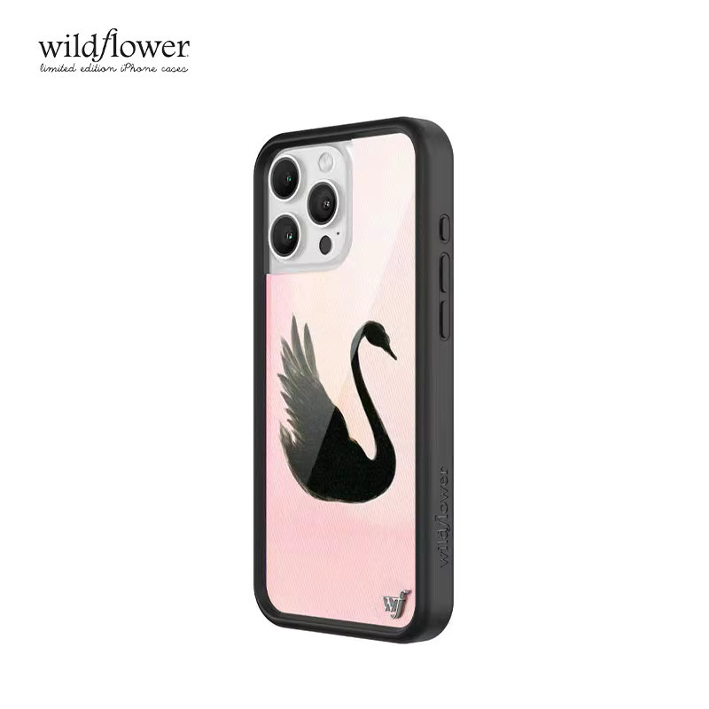 Wildflower Black Swan Handyhülle für iPhone 12 bis 17 Pro Max Plus in Schwarz und Pink - Bild 2