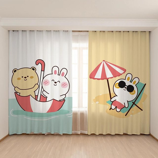 Yiran Furniture Verdunkelungsvorhang mit Hasen-Motiv für Kinderzimmer, Weiß, Breite: 55 cm, Höhe: 120 cm - Bild 1