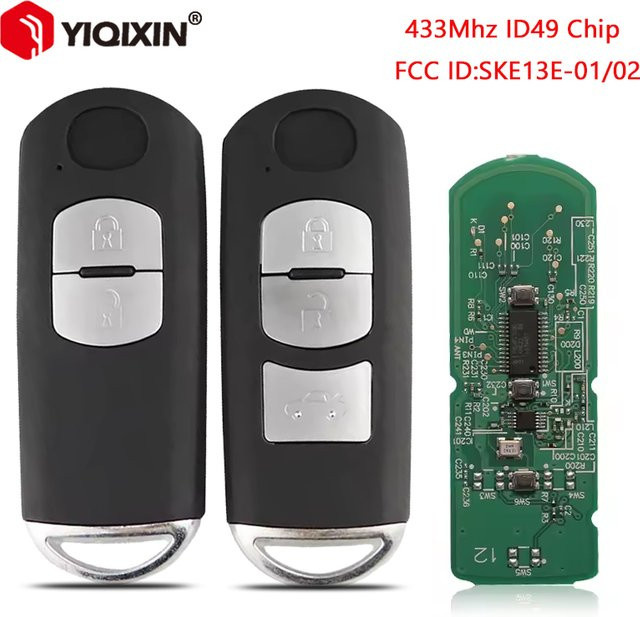 YIQIXIN Auto Fernbedienung Schlüssel mit ID49 Chip SKE13E-01/02 für Mazda 2 3 6 CX-5 MX-5 CX-3 CX-4 Atenza Axela, Farbe: Schwarz, 433 MHz, ungeschnittene Klinge - Bild 1