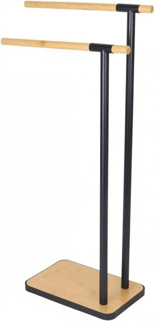 Relaxdays Handtuchhalter aus Stahl und Bambus in Schwarz und Natur, stehend und rutschfest, H: 81 cm, B: 39,5 cm, T: 20 cm - Bild 1