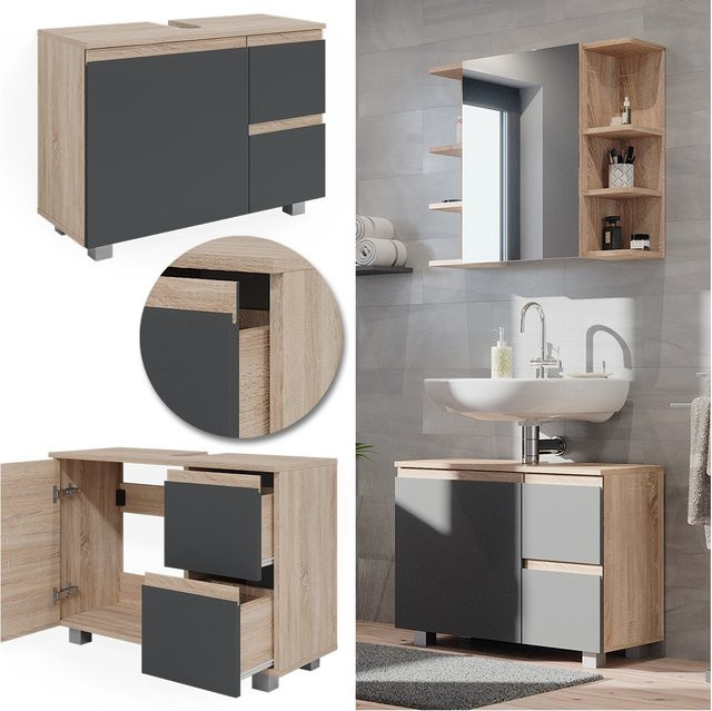 Vicco Waschtischunterschrank J-Shape in Sonoma und Anthrazit, Breite: 80 cm, Tiefe: 61 cm - Bild 1