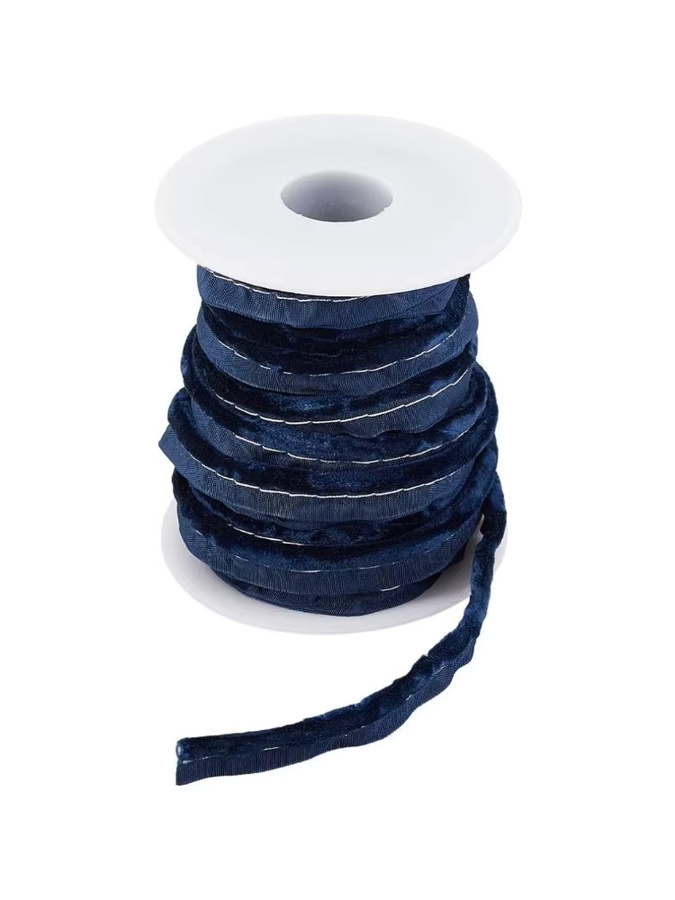 Blaues Samtband als Schrägbandbesatz mit Welting-Schnur für DIY, Nähen und Polstern, 10 Yards - Bild 6