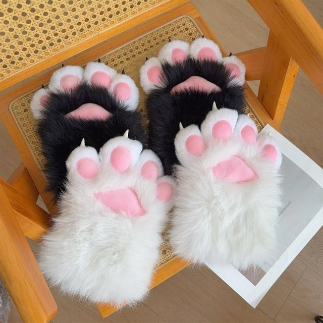 Plüsch-Cosplay-Katzenpfoten-Handschuhe, quietschend, Schwarz, Tiere - Bild 1