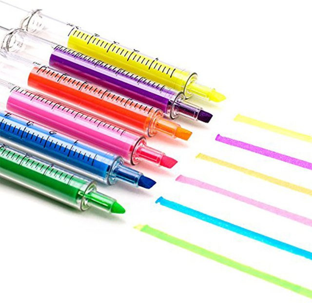 6er Set Spritzen-Textmarker in 6 verschiedenen Farben - Bild 1