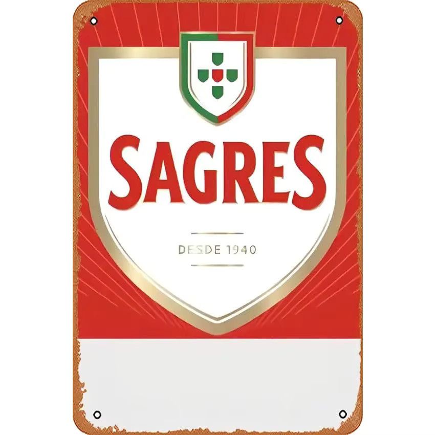 Vintage Metallblechschild Sagres Bieretikett Portugal Cerveja in Rot und Weiß für Garage und Männerhöhle - Bild 2