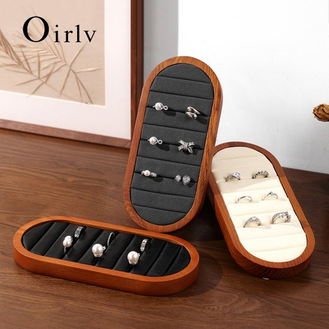 Oirlv Schmuck Display Ständer aus Holz und Mikrofaser für Ringe in Schwarz - Bild 1