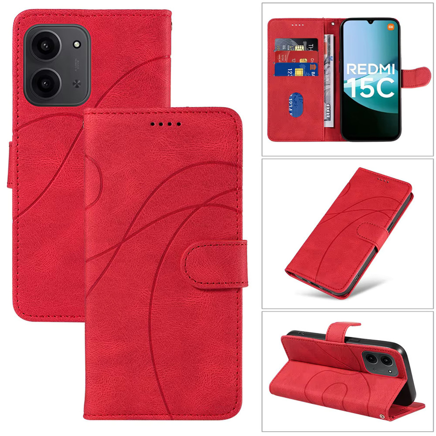 Magnetische Leder-Brieftaschenhülle für Xiaomi Redmi Serie Curve Line in Rot - Bild 2