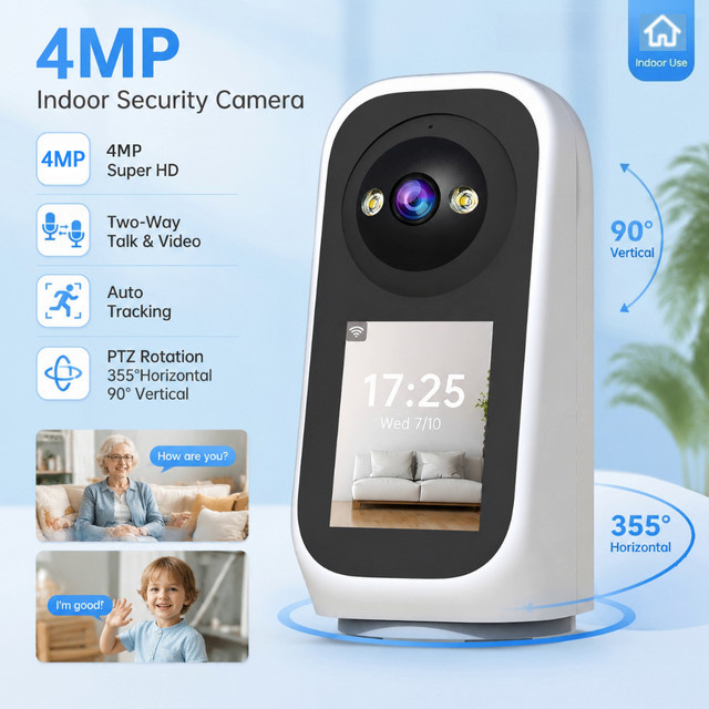 Jooan 4MP PTZ IP-Kamera mit 2,8-Zoll-LED-Bildschirm, KI-Tracking und Babyweinen-Erkennung, weißer Heim-Babymonitor mit Videoanruf-Funktion - Bild 1