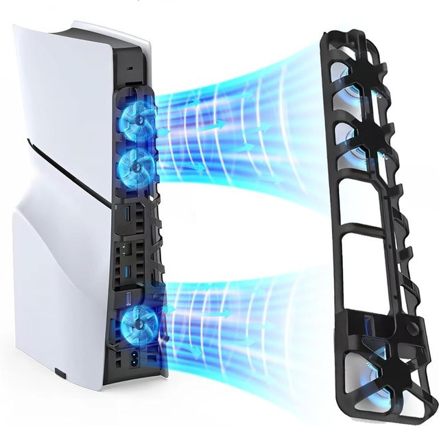 TECTINTER Lüfter für PS5 Slim Disc Edition und Digital Edition mit RGB-Beleuchtung in Schwarz und Multicolour sowie USB 3.0-Anschluss - Bild 1