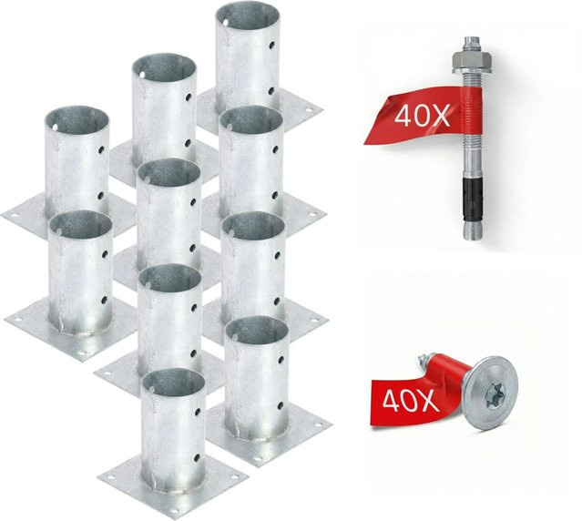 HOLLMAX Pfostenträger Set 10 Stück Aufschraubhülse für Rundholzpfosten 80 mm verzinkt in Silber - Bild 1