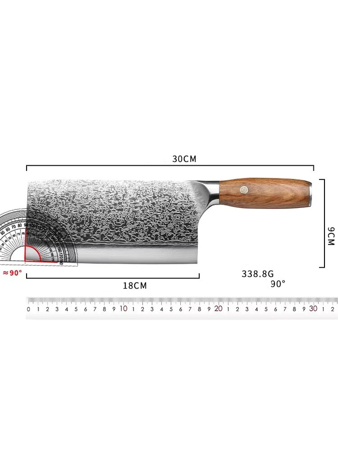 PLYS Damast Stahl Küchenmesser Cleaver mit Holzgriff in Silber - Bild 5