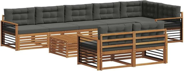 vidaXL Outdoor-Sofagarnitur aus Akazienholz in L-Form mit 9-teiligem Set, Farbe: Natur und Anthrazit - Bild 1