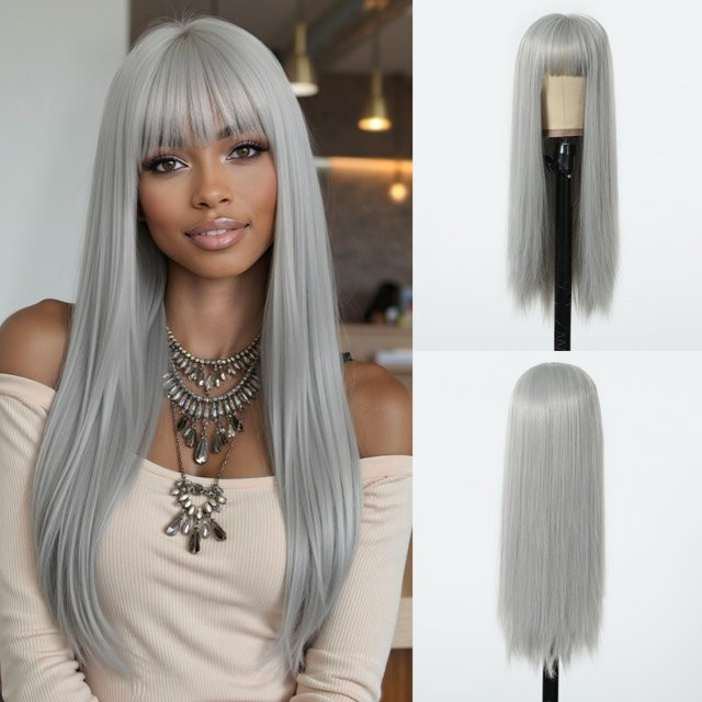 EASIHAIR Perücke, grau, synthetisch, gerade, mit Pony, Damen - Bild 1