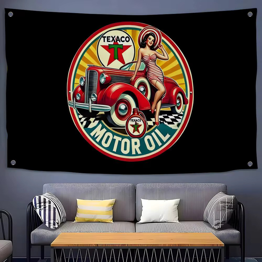 Dekorative T-Texaco Flagge in Weiß und Multicolour für Wand und Garten im Retro-Design - Bild 2