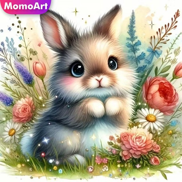 Momoart Diamantmalerei, Kaninchen-Tier-Motiv, DIY Diamant-Mosaik - Bild 1