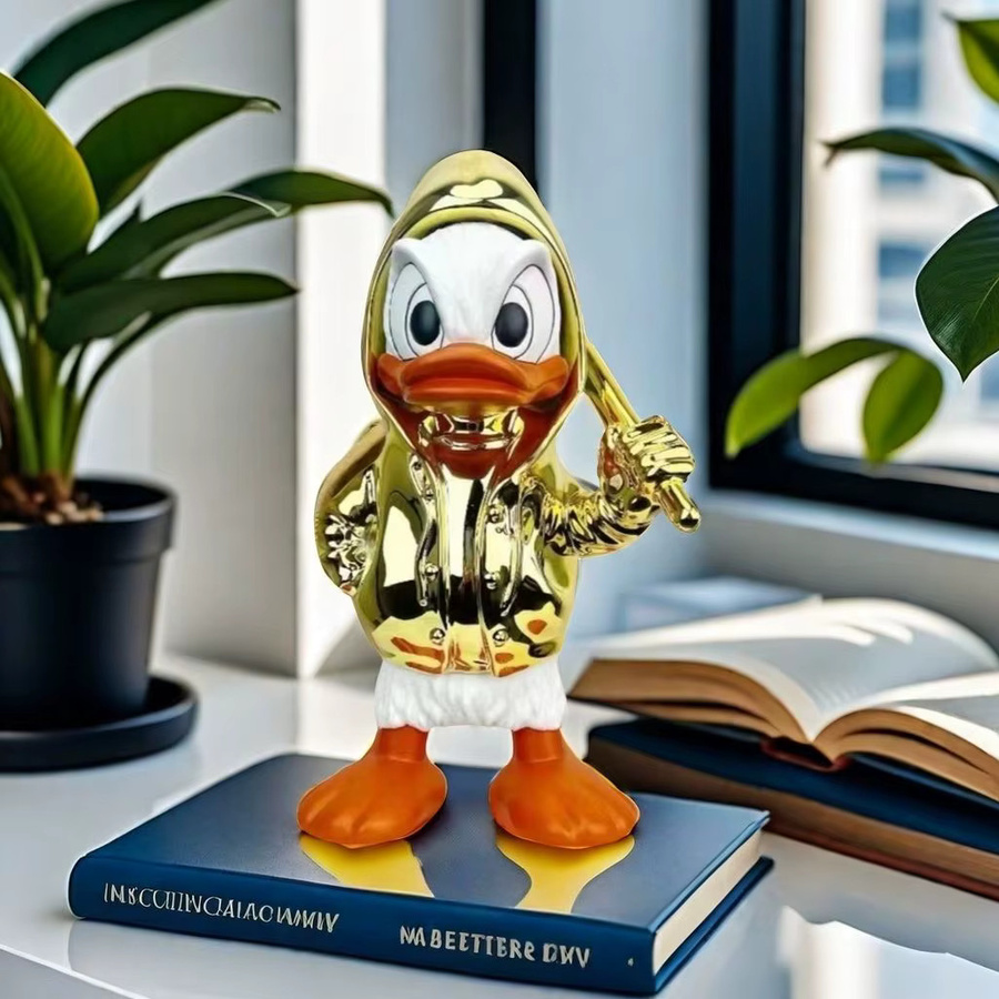 Potdemiel Donald Duck Statue Punk Baseball Spieler in Silber, Harz Modell Skulptur für Desktop Ornamente, Höhe: 18 cm - Bild 3