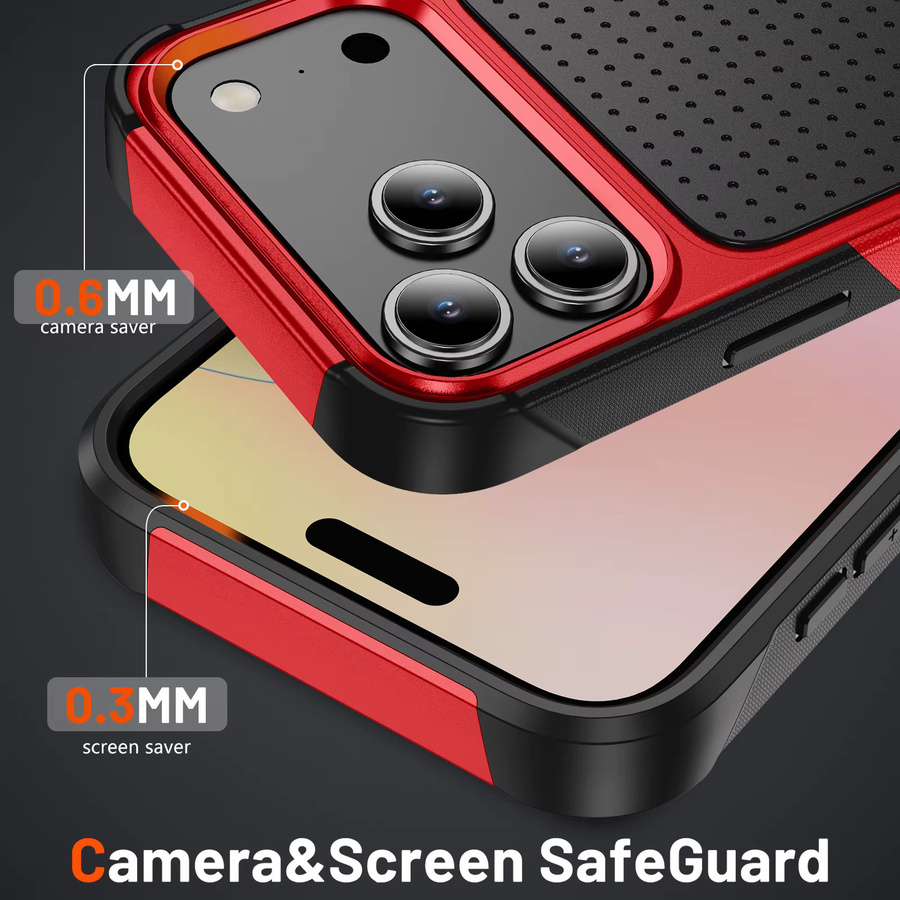 Stoßfeste Militär-Schutzhülle für Apple iPhone 17 Pro Max, 16, 15, 14, 13, 12, 11 Plus mit Wärmeableitung aus TPU und PC, Farbe: Rot - Bild 2