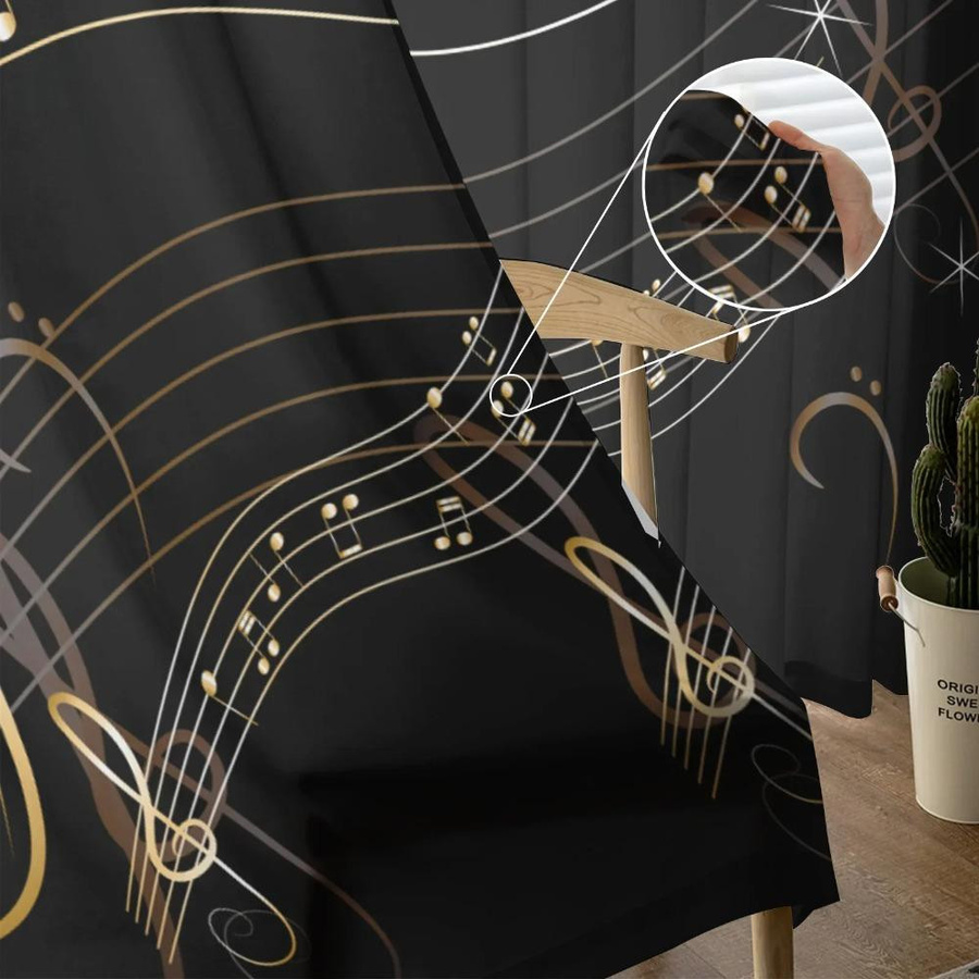 Yiran Furniture Transparente Chiffon-Vorhänge mit Musiknoten in Schwarz, Breite: 135 cm, Höhe: 115 cm - Bild 1