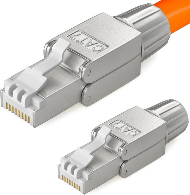 hb-digital 2er Set Netzwerkstecker CAT7 RJ45 LSA STP in Silber aus Zinklegierung für Ethernet LAN - Bild 1