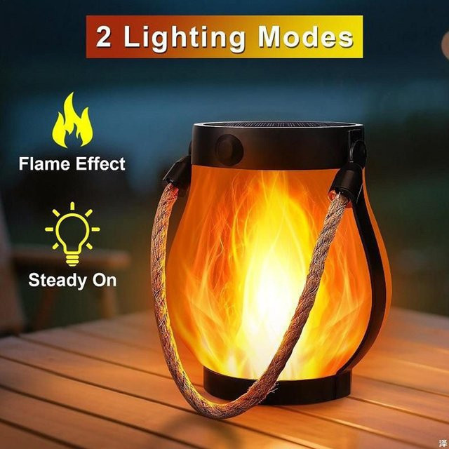 Solarbetriebene Laterne für den Außenbereich in Gelb und Schwarz, wetterfeste flammenlose Dekolichter mit Haken für Garten und Hof, B/T/H: 12,0 x 22,0 x 25,5 cm - Bild 1