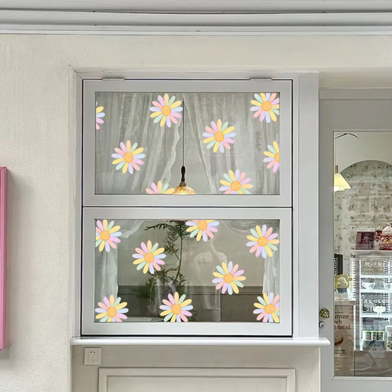 3er Set BRUP Fensteraufkleber für Kinderzimmer im Boho-Stil mit Regenbogen und Gänseblümchen, Multicolor, abnehmbare Vinyl-Glasdekoration - Bild 3
